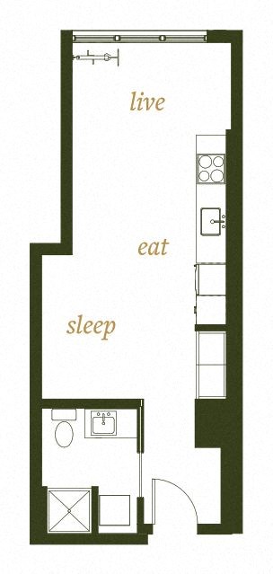 Floor plan for studio, 1 bath, 438 sqft